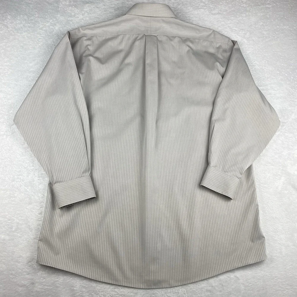 Roundtree & Yorke Gold Label Dress Shirt Mens 16-33 Beige Stripes Non Iron Dobby - Picture 7 of 7